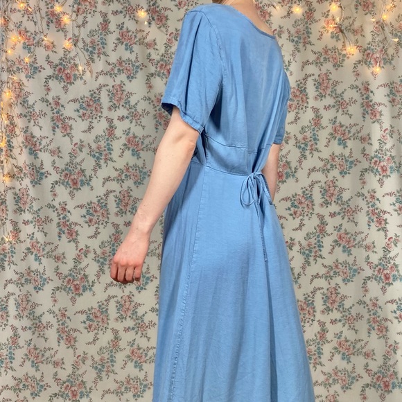 90s block printed blue dress by froxx leaf print large - Picture 5 of 8